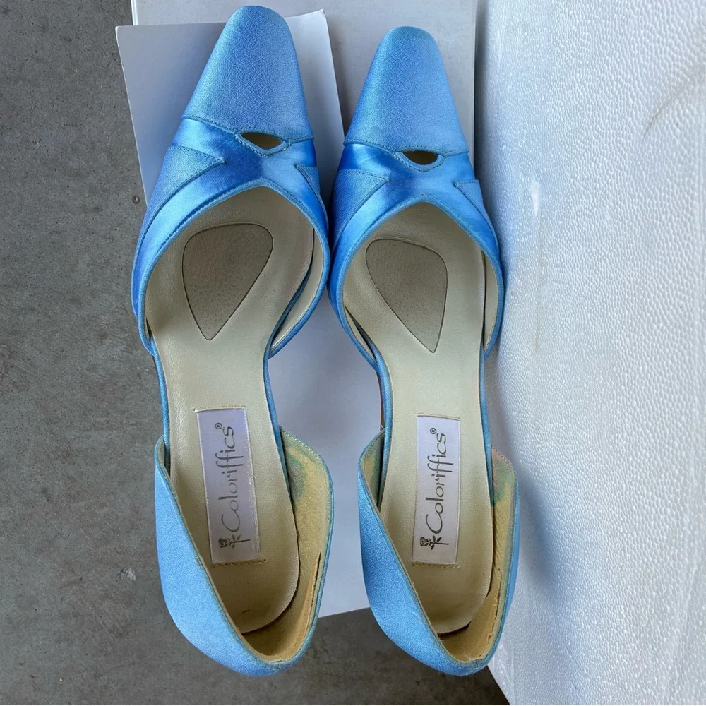 Coloriffics Elegant Blue Satin Women's Closed Toe Heels 8 medium